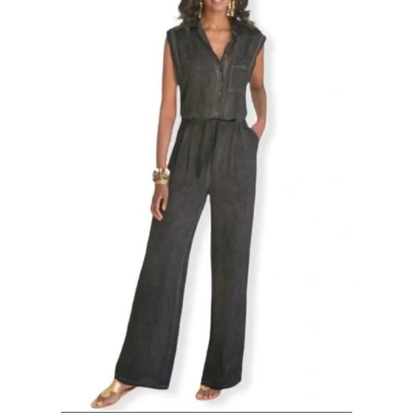 Soft Surroundings Camilla Front Tie Pockets Jumpsuit Grey Size Small Petite - Picture 1 of 10